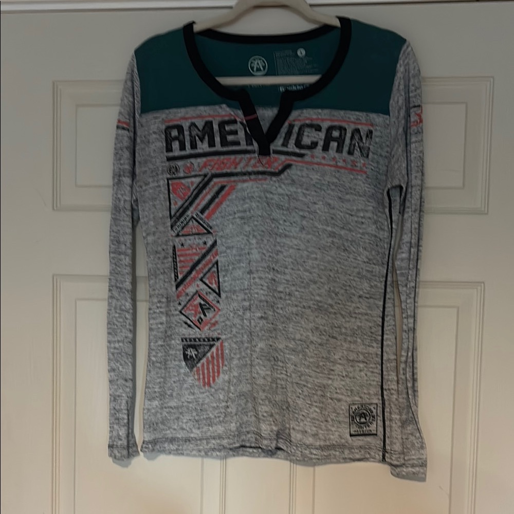 Kids Long Sleeve Gray and Green Shirt